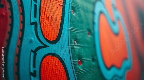 Vibrant Colorful Graffiti Art on Wooden Surface Close Up