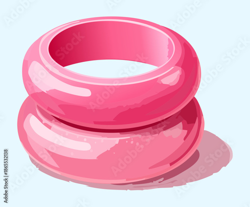pair of stacked pink glossy rings or rubber bands for casual mobile puzzle game obstacles and level design