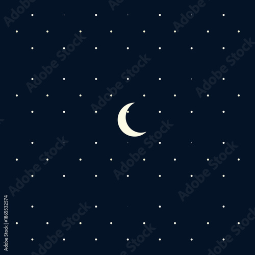 Crescent Moon in Starry Night Sky, Celestial Background, Minimalist Design