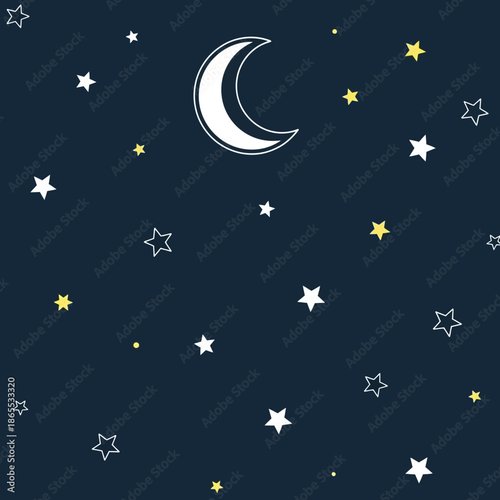 Fototapeta premium Night Sky with Crescent Moon and Stars