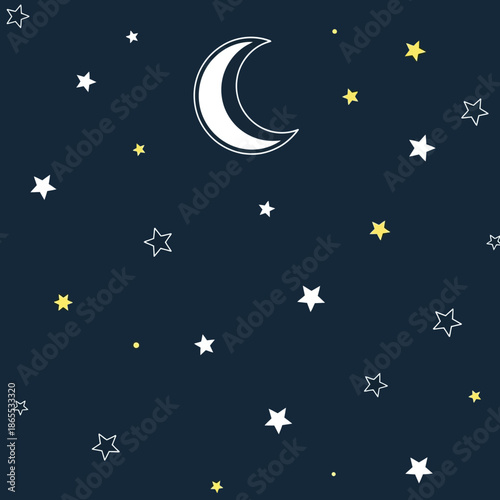 Night Sky with Crescent Moon and Stars