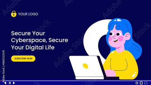 Cyber Security Data Privacy Flat Cartoon Hand Drawn Background Illustration for Thumbnail