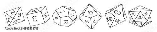 black and white dice collection hand drawn