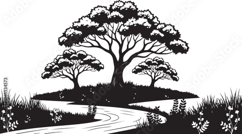 Silhouette Tree With Winding Path