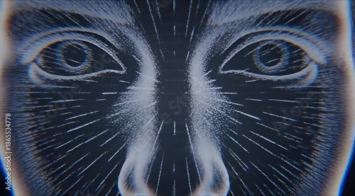 Glowing blue face with stars on dark background, futuristic illustration