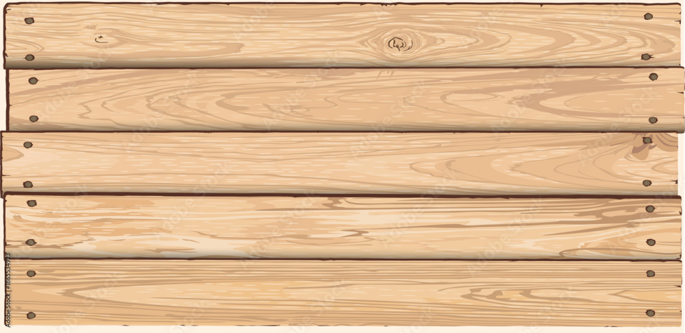 Fototapeta premium Blank signboard isolated made from cut timber panels and held together with brass rivets graphic illustrated. Nameplate wooden whitewashed texture pattern.