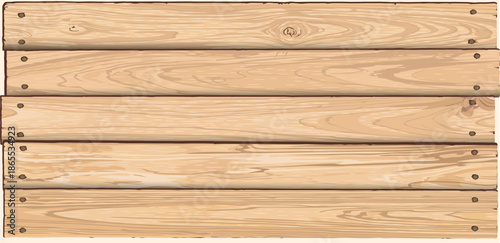 Blank signboard isolated made from cut timber panels and held together with brass rivets graphic illustrated. Nameplate wooden whitewashed texture pattern.