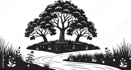 Silhouette Tree With Winding Path