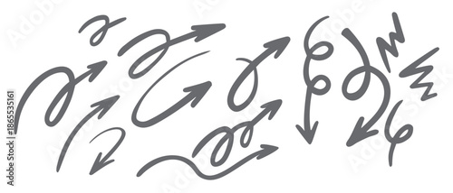 doodle arrows set hand drown lines and curve scribbles