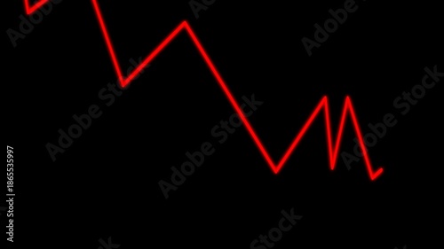 Red glowing downtrend chart animation with falling zigzag line on transparent background. Modern financial and business graph in 4K resolution, ideal for loss, decline, market crash, analytics, statis