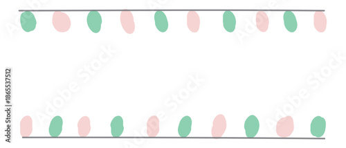 マーカーで描いたパステルカラーのドット（電球・ガーランド風）で囲った横長フレーム