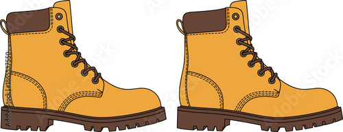 Vector illustration featuring a side profile of honey gold leather work boots for industrial safety and outdoor branding
