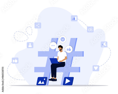 Social media manager concept illustration. Suitable for landing page, ui, web, App intro card, editorial, flyer, and banner.