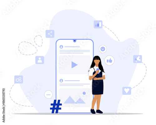Social media manager concept illustration. Suitable for landing page, ui, web, App intro card, editorial, flyer, and banner.