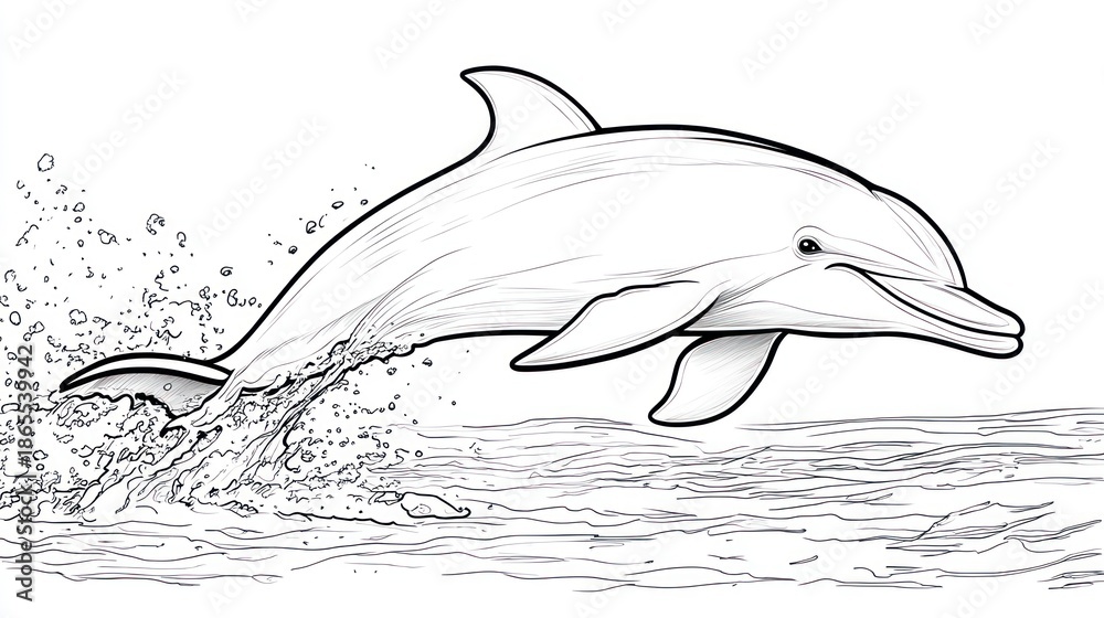 Obraz premium Jumping dolphin illustration black and white art for aquatic wildlife theme