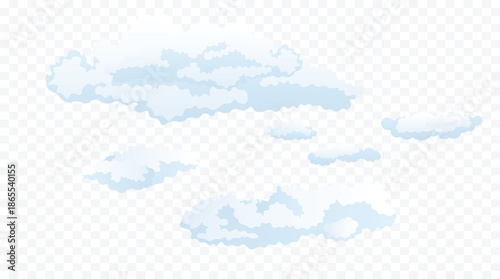 Soft blue cloud illustration set isolated on transparent background