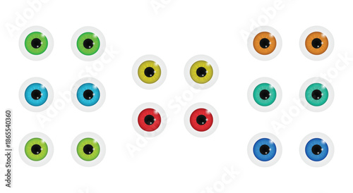 Colorful eyeball icon set with different eye colors isolated on white background