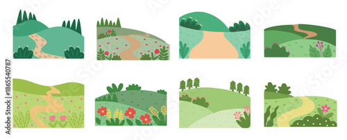 serene collection of green hill landscape illustrations