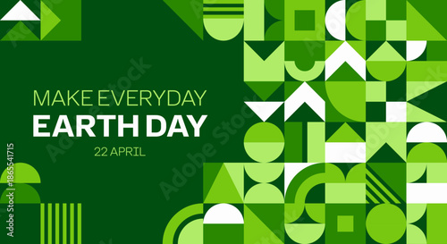 Earth day banner with geometric Bauhaus pattern. Environment saving abstract Bauhaus shapes vector flyer, Earth day holiday banner. Ecology and nature protection poster with Bauhaus geometric pattern