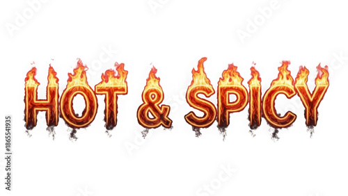 Flaming hot and spicy text on white background