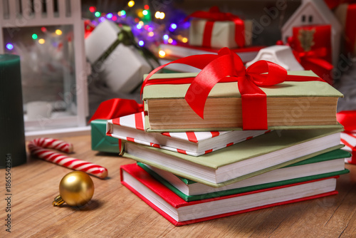 Books with Christmas ball a...