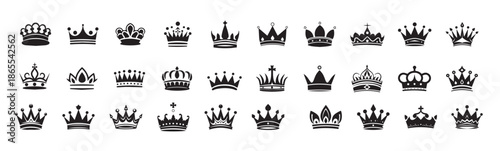 crown icons set simple black silhouettes of a royal