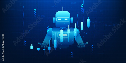 Artificial Intelligence Trading Robot Investing in Stock Market, AI Investment Technology for Automated Trading, Financial Analysis, Algorithmic Trading System, Smart Finance Future Investment