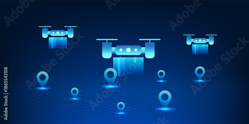 Drone Delivery Technology with GPS Navigation, Autonomous Aerial Shipping System for Smart Logistics, AI Powered Delivery Drone, Future Transportation, E-commerce Shipping, Smart City and Logistics