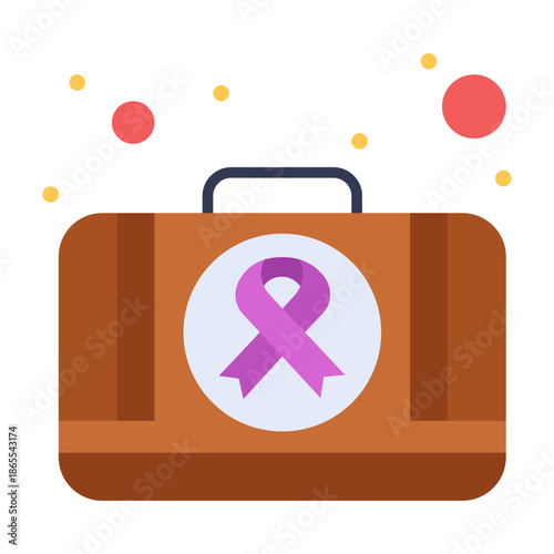 Support and Care: A visual metaphor of hope and resilience, a medical bag is adorned with a symbolic purple ribbon, representing the fight against cancer. It encapsulates the core of support.