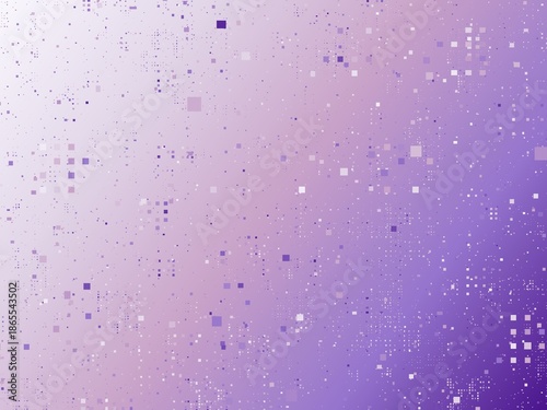 Abstract purple gradient background with scattered geometric pixelated square particles