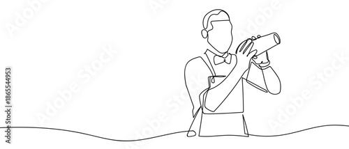A continuous line of bartenders is mixing cocktails. line art Vector drawing style on a transparent background Editable stroke.