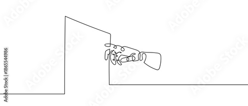 A continuous line the robot's hand is pointing to the screen. (Concept Technology) line art Vector drawing style on a transparent background Editable stroke.