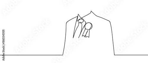 A single, continuous line the medal was attached to his chest. line art Vector drawing style on a transparent background Editable stroke.