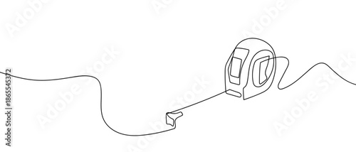Continuous line art, tape measure, tools. line art Vector drawing style on a transparent background Editable stroke.