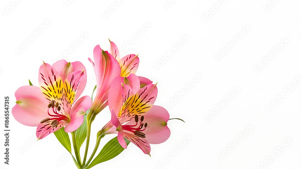 Naklejka premium Pink Alstroemeria Flowers with Yellow Centers and Dark Streaks