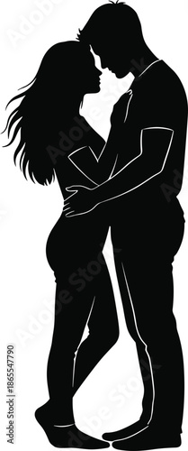 Romantic couple silhouette embracing love intimacy passion relationship vector illustration isolated white background modern minimal design concept