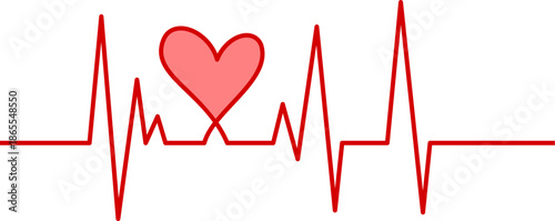 Red Heartbeat Line with Heart Shape, EKG ECG Pulse Medical Concept on White Background