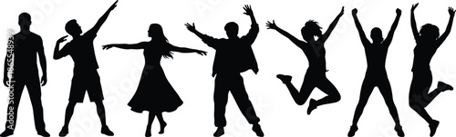 People celebrating success silhouette illustration showing happiness, freedom, achievement, teamwork, joy, positive energy, community unity and life celebration concept
