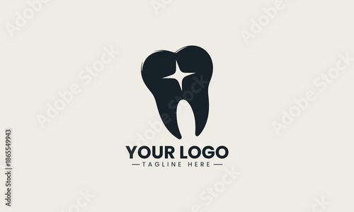 Shiny dental tooth icon with central star represents professional dentistry excellence bright and clean