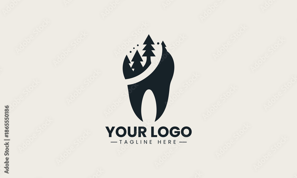 Fototapeta premium Dental tooth shape containing pine forest symbolizes natural oral health organic and fresh