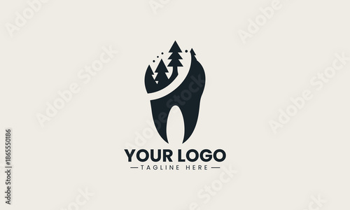 Dental tooth shape containing pine forest symbolizes natural oral health organic and fresh