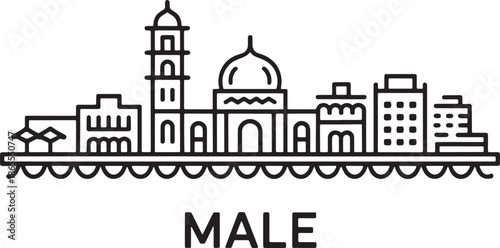 Male maldives skyline vector line art illustration capital city architecture landmark drawing