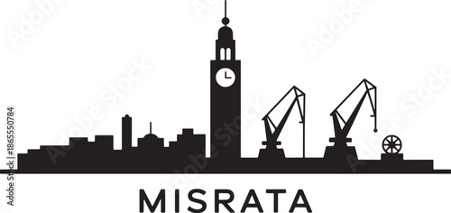 Misrata skyline vector silhouette illustration libya city port harbor landmark graphic design