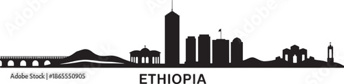 Silhouette skyline ethiopia capital city famous buildings famous monuments view