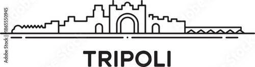 Tripoli cityscape line art vector illustration famous historic fortress walls and ancient city gate