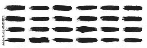 Big collection of hand drawncalligraphy brush strokes black paint texture set vector illustration.