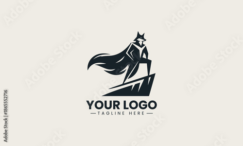 Stylized fox depicted as a black silhouette vector logo with a dynamic pose and motion swoosh