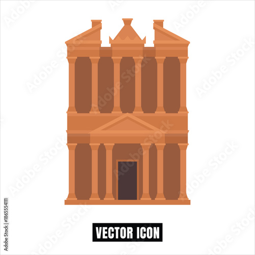 Ancient Petra Treasury Facade Flat Design Vector Illustration