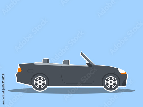 Black cabriolet (convertible) car. Modern transportations illustration. Flat vector concept.