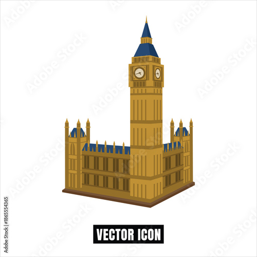 Big Ben Clock Tower Westminster London Landmark Flat Design Vector Illustration